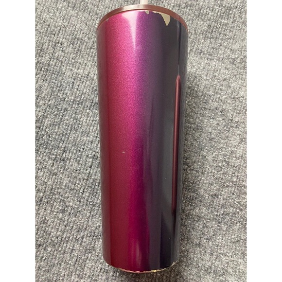 Three Starbucks Tumblers Ombré Pink Purple Tin Metal 24 Oz Venti Lid Straw - Picture 7 of 11